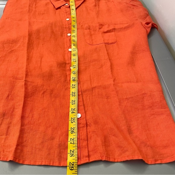 J. Jill Love Linen L Button Front Tunic Blouse Orange Coastal Chic Contemporary - Picture 10 of 10